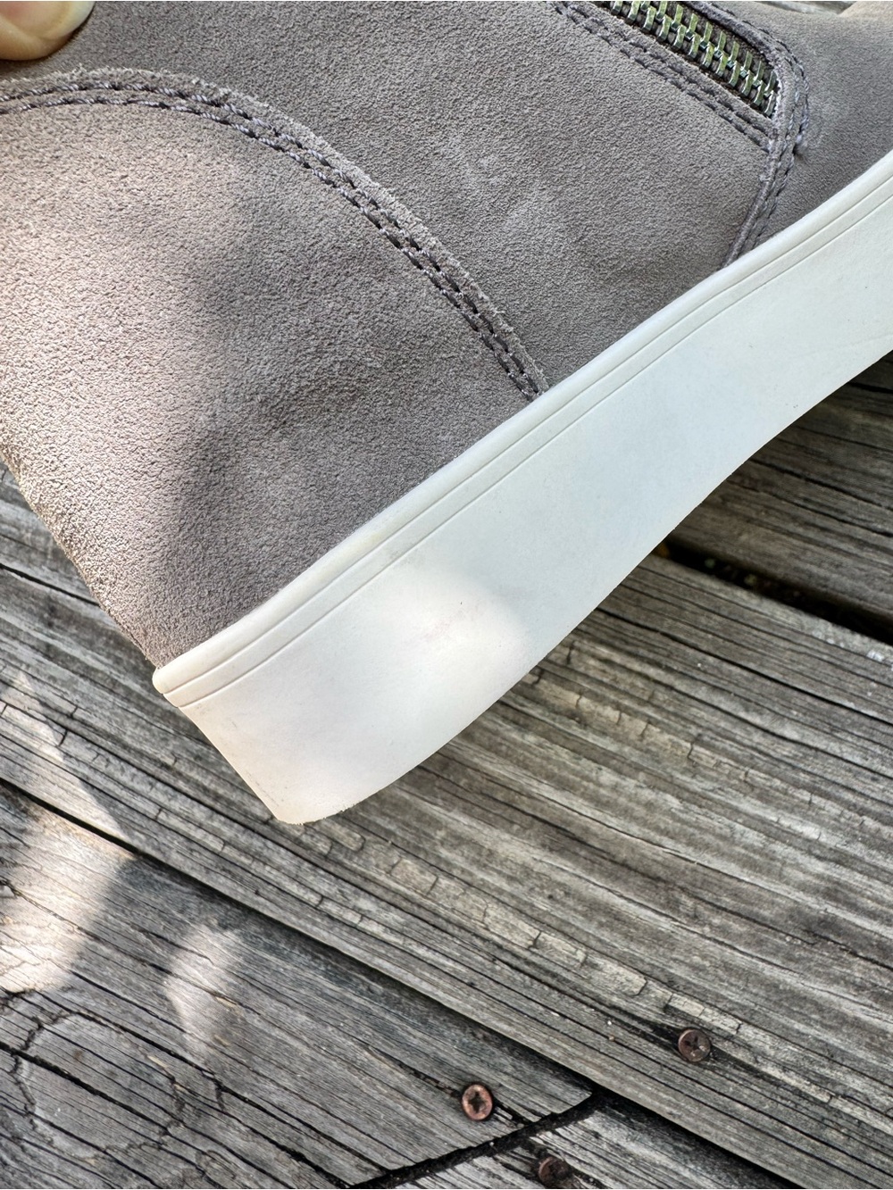 Steve Madden Taupe Suede Wedge Booties with Side Zippers - Picture 7 of 16